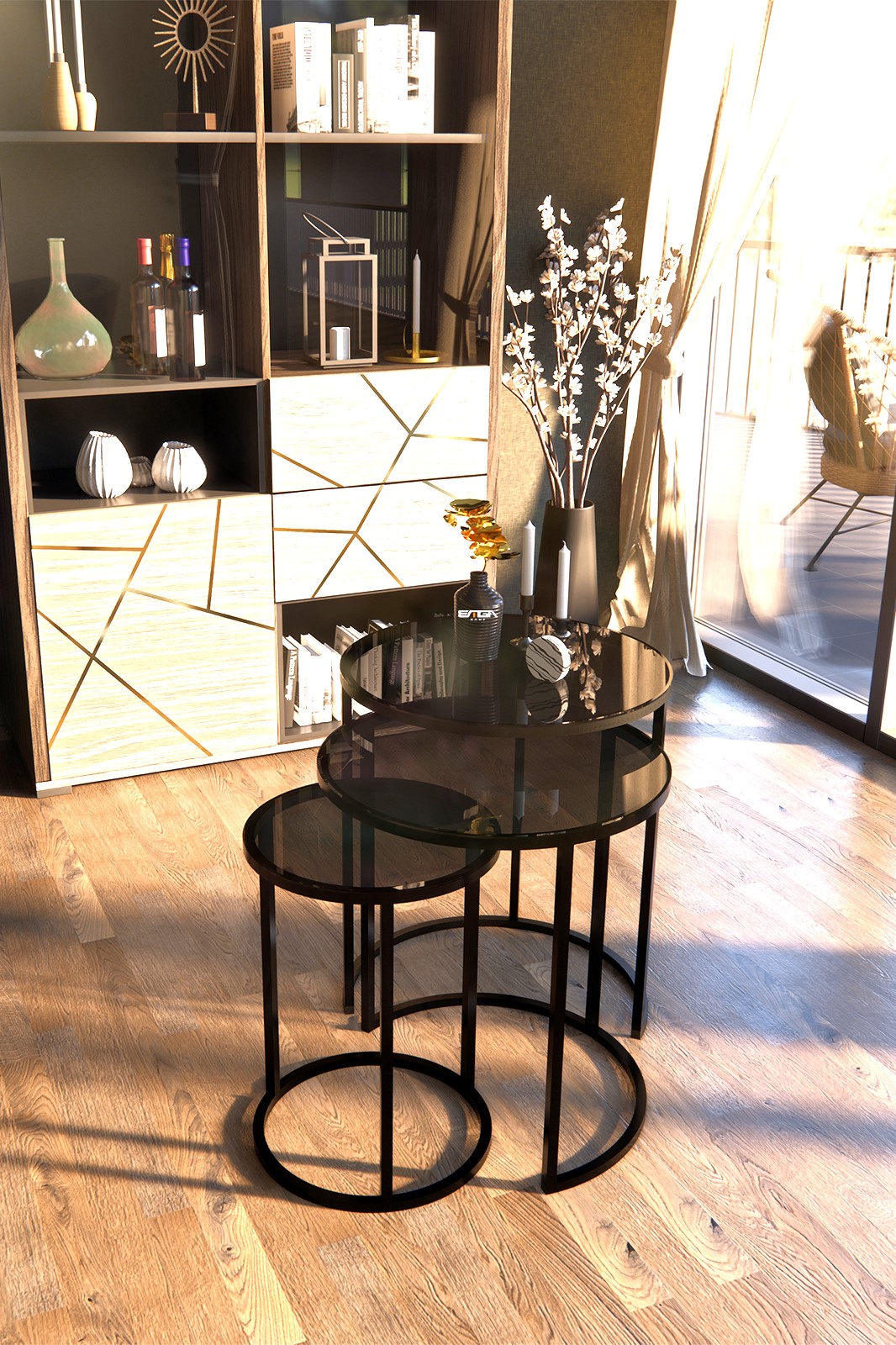 Set Măsuțe Cafea PERA 3 în 1, Suprapozabile, Design Modern, Cadru Metalic, Mobilier Living, Mobila Mega – Măsuțe Cafea – imagine 2