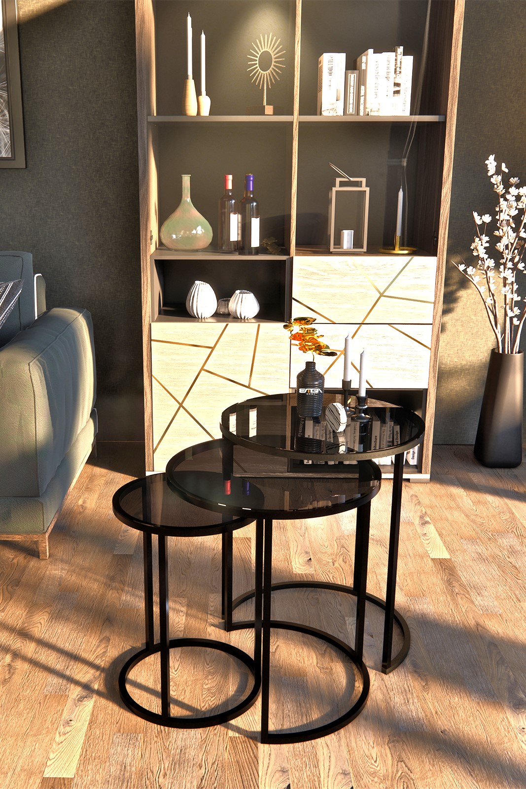 Set Măsuțe Cafea PERA 3 în 1, Suprapozabile, Design Modern, Cadru Metalic, Mobilier Living, Mobila Mega – Măsuțe Cafea – imagine 3