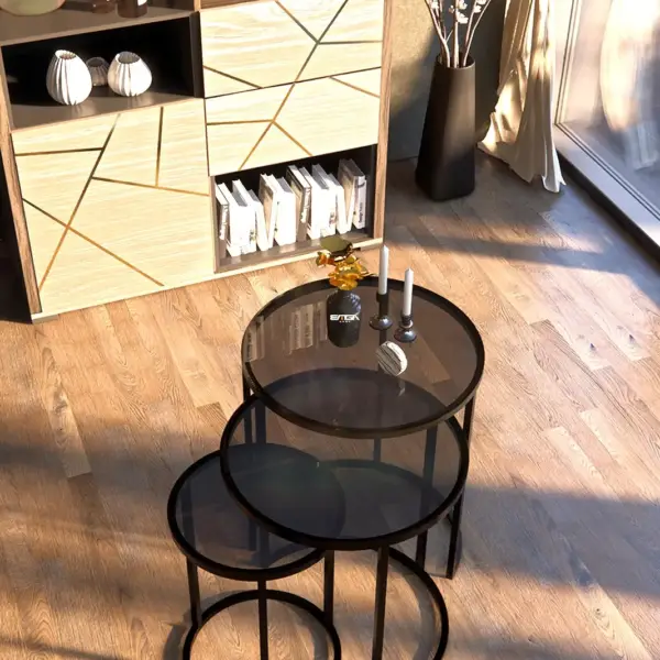 Set Măsuțe Cafea PERA 3 în 1, Suprapozabile, Design Modern, Cadru Metalic, Mobilier Living, Mobila Mega – Măsuțe Cafea