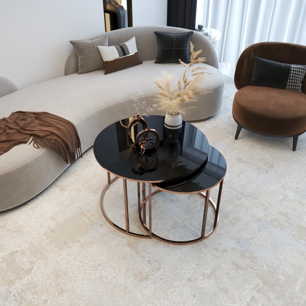 Set Măsuțe Cafea YAVRULU ROSE 2in 1, Design Modern, Cadru Metalic, Mobilier Living, Mobila Mega – Măsuțe Cafea