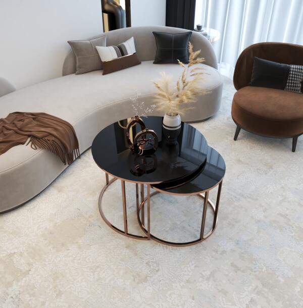 Set Măsuțe Cafea YAVRULU ROSE 2in 1, Design Modern, Cadru Metalic, Mobilier Living, Mobila Mega – Măsuțe Cafea