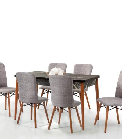 Set Masă Dining Extensibilă Kemer Granit cu 6 Scaune, 128/168x80x77, Design Elegant, Mobila Mega – Mese și Scaune – imagine 2