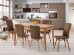 Set Masă Dining Extensibilă Kemer Stejar cu 6 Scaune, 128/168x80x77, Design Elegant, Mobila Mega – Mese și Scaune