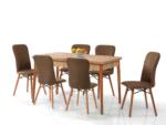 Set Masă Dining Extensibilă Kemer Stejar cu 6 Scaune, 128/168x80x77, Design Elegant, Mobila Mega – Mese și Scaune – imagine 2