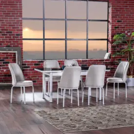 Set Masă Dining Extensibilă GOLD OG22, Negru Alb Crem cu 6 Scaune Tapițate, Modernă,130/170x80x77, Design Elegant, Mobila Mega – Mese și Scaune