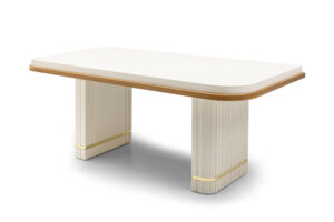 Set Masă Dining PIANO cu 6 Scaune Tapițate Crem, 180×90 cm, MDF și Metal Inoxidabil, Design Modern, Mobila Mega – Mobilier Living – imagine 6