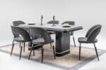 Set Masă Dining PIANO cu 6 Scaune Tapițate Gri, 180×90 cm, MDF și Metal Inoxidabil, Design Modern, Mobila Mega – Mobilier Living