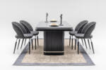 Set Masă Dining PIANO cu 6 Scaune Tapițate Gri, 180×90 cm, MDF și Metal Inoxidabil, Design Modern, Mobila Mega – Mobilier Living – imagine 2