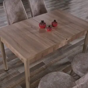 Set Masă Extensibilă SPRING Stejar Bej cu 6 Scaune, Masă Dining Extensibilă Modernă, Design Elegant, Mobilier Bucătărie și Living, Mobila Mega – Mese și Scaune – imagine 3