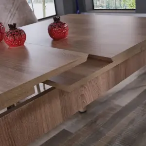 Set Masă Extensibilă SPRING Stejar Bej cu 6 Scaune, Masă Dining Extensibilă Modernă, Design Elegant, Mobilier Bucătărie și Living, Mobila Mega – Mese și Scaune – imagine 4