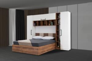 Dormitor GENIUS G1, Pat 160x200 cm, Dulap cu Uși Glisante și Oglindă 250x210x62 cm, Comodă și 2 Noptiere, Set Dormitor Complet Modern, PAL Melaminat 18 mm, Mobila Mega – Dormitoare