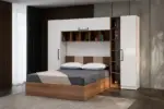 Dormitor GENIUS G1, Pat 160x200 cm, Dulap cu Uși Glisante și Oglindă 250x210x62 cm, Comodă și 2 Noptiere, Set Dormitor Complet Modern, PAL Melaminat 18 mm, Mobila Mega – Dormitoare – imagine 2