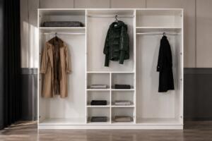 Dormitor SMART, Pat 160x200 cm, Dulap cu Oglindă și Uși Glisante, Comodă și 2 Noptiere, Set Dormitor Complet Modern, PAL Melaminat 18 mm, Mobila Mega – Dormitoare – imagine 5