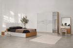 Dormitor TERRA, Pat 160x200 cm, Dulap cu Oglindă și Uși Glisante, Comodă și 2 Noptiere, Set Dormitor Complet Modern, PAL Melaminat 18 mm, Mobila Mega – Dormitoare