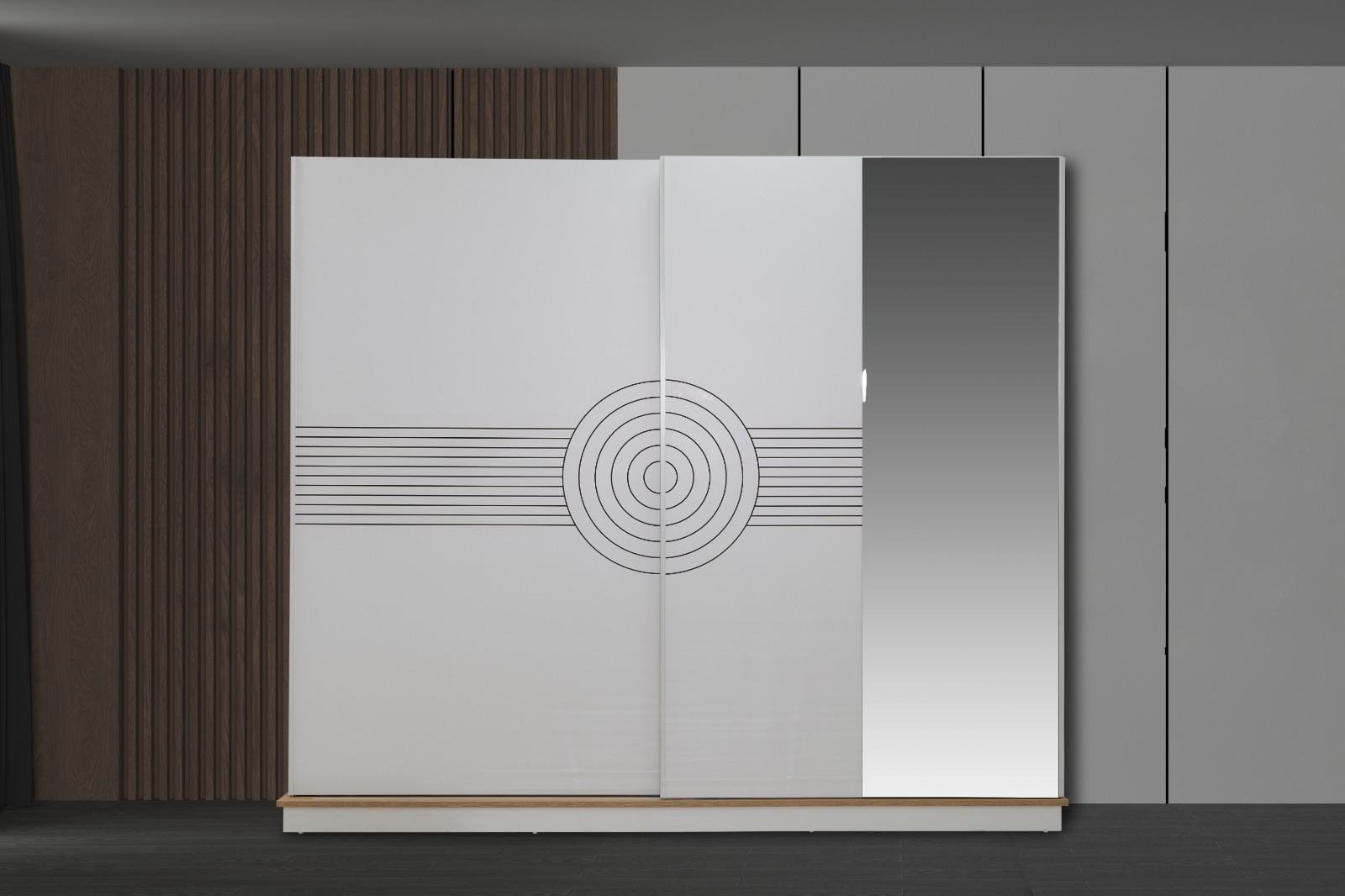 Dormitor TERRA, Pat 160x200 cm, Dulap cu Oglindă și Uși Glisante, Comodă și 2 Noptiere, Set Dormitor Complet Modern, PAL Melaminat 18 mm, Mobila Mega – Dormitoare – imagine 4