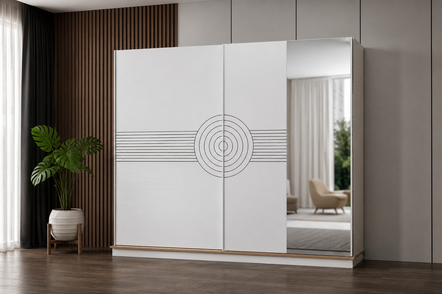 Dormitor TERRA, Pat 160x200 cm, Dulap cu Oglindă și Uși Glisante, Comodă și 2 Noptiere, Set Dormitor Complet Modern, PAL Melaminat 18 mm, Mobila Mega – Dormitoare – imagine 6