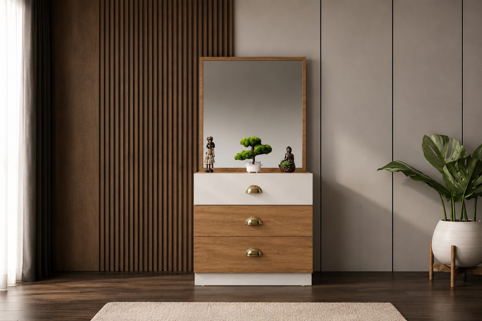 Dormitor TERRA, Pat 160x200 cm, Dulap cu Oglindă și Uși Glisante, Comodă și 2 Noptiere, Set Dormitor Complet Modern, PAL Melaminat 18 mm, Mobila Mega – Dormitoare – imagine 8