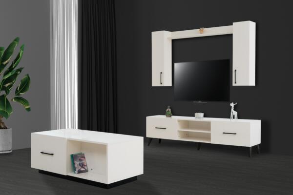 Set Living SELECT, Mobilier Living Modern cu Comodă TV, Vitrine și Polițe, PAL Melaminat 18 mm, Design Modern, Mobila Mega – Mobilier Living