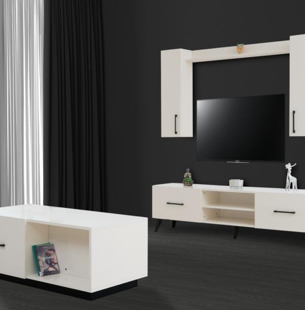 Set Living SELECT, Mobilier Living Modern cu Comodă TV, Vitrine și Polițe, PAL Melaminat 18 mm, Design Modern, Mobila Mega – Mobilier Living