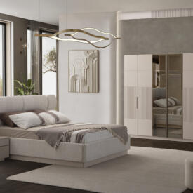 Dormitor LINE TZ, Set Dormitor Modern cu Dulap, Pat și Comodă, Design Elegant, Mobilier Dormitor Complet, Mobila Mega – Dormitoare