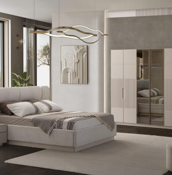 Dormitor LINE TZ, Set Dormitor Modern cu Dulap, Pat și Comodă, Design Elegant, Mobilier Dormitor Complet, Mobila Mega – Dormitoare