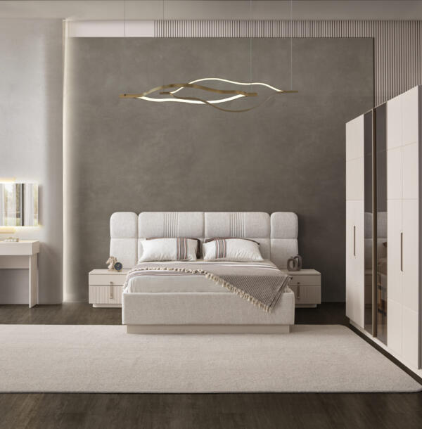 Dormitor LINE TZ, Set Dormitor Modern cu Dulap, Pat și Comodă, Design Elegant, Mobilier Dormitor Complet, Mobila Mega – Dormitoare – imagine 2