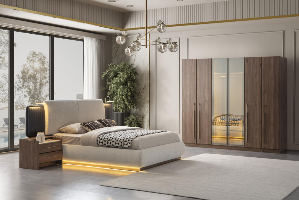 Dormitor LOTUS TZ, Set Dormitor Modern cu Dulap, Pat și Comodă, Design Elegant, Mobilier Dormitor Complet, Mobila Mega – Dormitoare