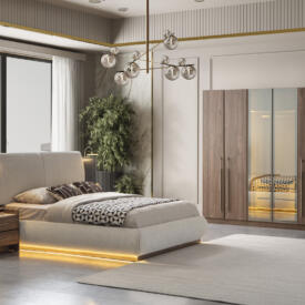 Dormitor LOTUS TZ, Set Dormitor Modern cu Dulap, Pat și Comodă, Design Elegant, Mobilier Dormitor Complet, Mobila Mega – Dormitoare