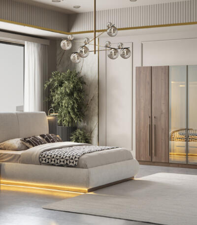 Dormitor LOTUS TZ, Set Dormitor Modern cu Dulap, Pat și Comodă, Design Elegant, Mobilier Dormitor Complet, Mobila Mega – Dormitoare