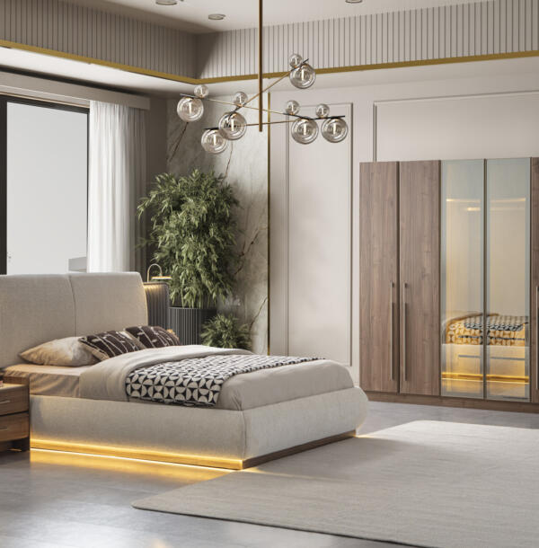 Dormitor LOTUS TZ, Set Dormitor Modern cu Dulap, Pat și Comodă, Design Elegant, Mobilier Dormitor Complet, Mobila Mega – Dormitoare