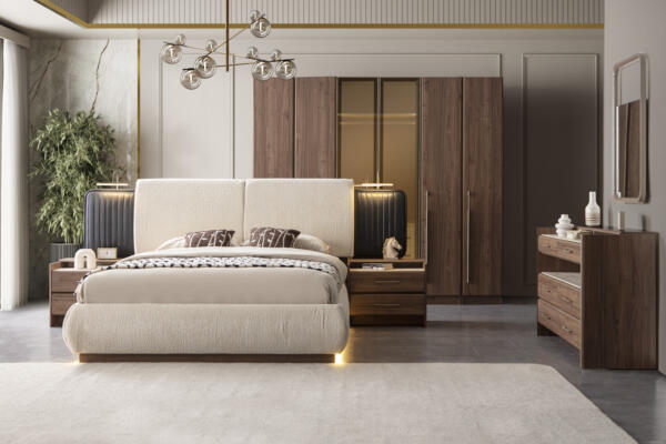 Dormitor LOTUS TZ, Set Dormitor Modern cu Dulap, Pat și Comodă, Design Elegant, Mobilier Dormitor Complet, Mobila Mega – Dormitoare – imagine 2