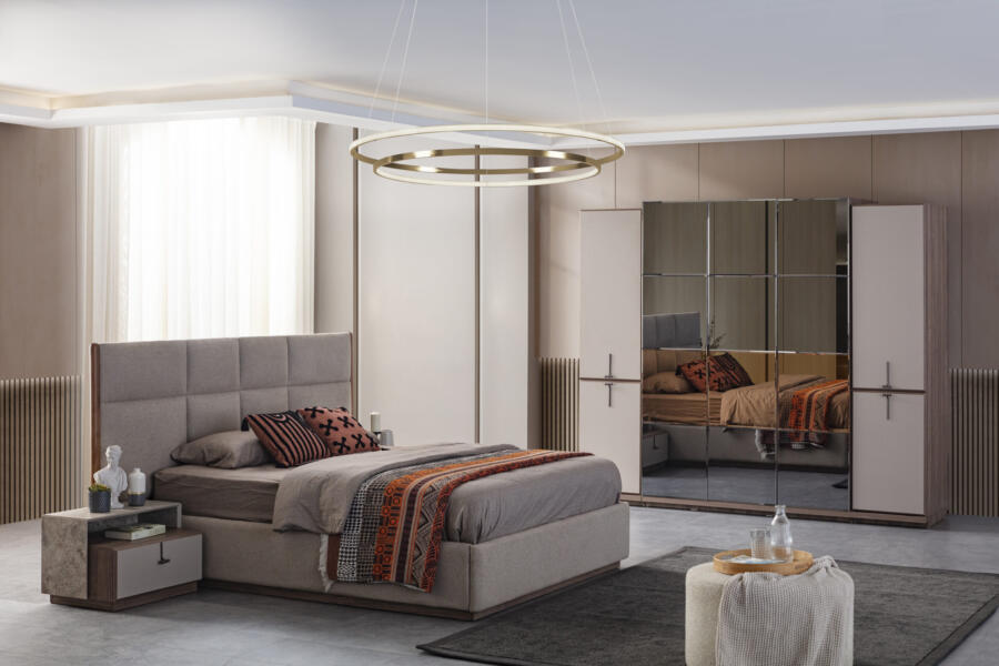 Dormitor ROLEX TZ, Set Dormitor Modern cu Dulap, Pat și Comodă, Design Luxury Contemporary, Mobilier Dormitor Complet, Mobila Mega – Dormitoare
