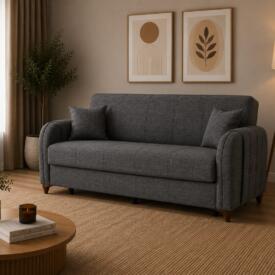 Canapea Extensibilă Zerda 215x87x76 cm cu Ladă Depozitare, 3 Locuri, Funcție Pat 110x182 cm, Design Modern pentru Living – Canapele