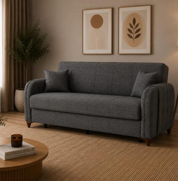 Canapea Extensibilă Zerda 215x87x76 cm cu Ladă Depozitare, 3 Locuri, Funcție Pat 110x182 cm, Design Modern pentru Living – Canapele