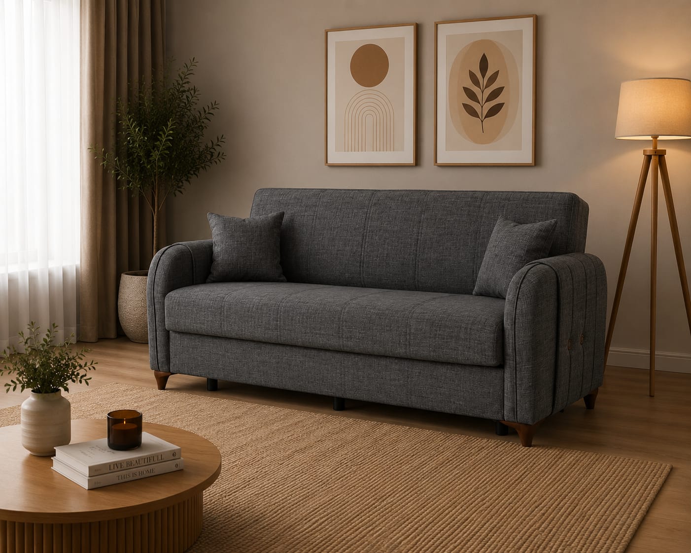Canapea Extensibilă Zerda 215x87x76 cm cu Ladă Depozitare, 3 Locuri, Funcție Pat 110x182 cm, Design Modern pentru Living – Canapele