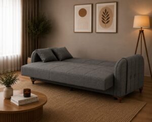 Canapea Extensibilă Zerda 215x87x76 cm cu Ladă Depozitare, 3 Locuri, Funcție Pat 110x182 cm, Design Modern pentru Living – Canapele – imagine 3