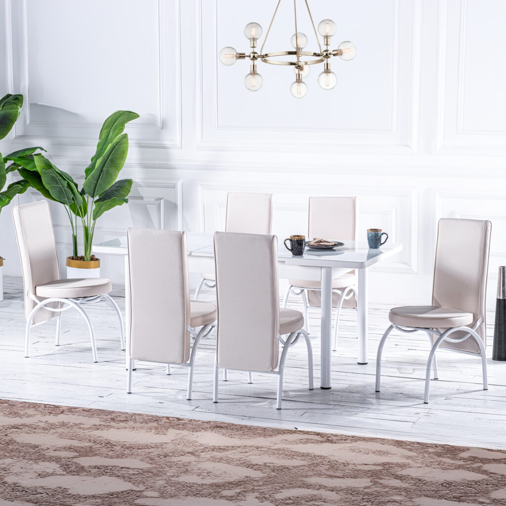 Set Masă Dining Extensibilă Orhidee , 130/168x80x77, Design Elegant, Mobila Mega – Mese și Scaune