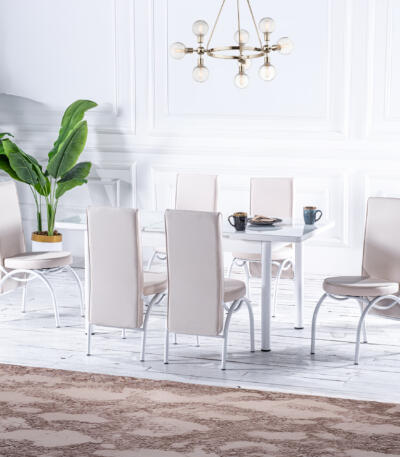 Set Masă Dining Extensibilă Orhidee , 130/168x80x77, Design Elegant, Mobila Mega – Mese și Scaune