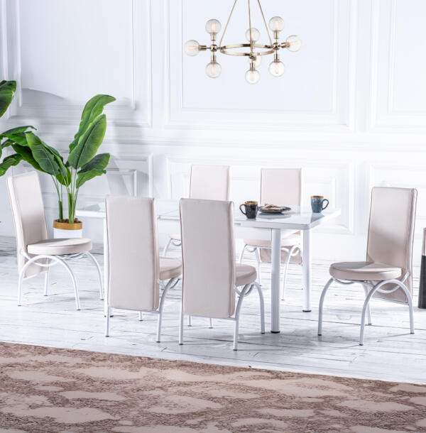 Set Masă Dining Extensibilă Orhidee , 130/168x80x77, Design Elegant, Mobila Mega – Mese și Scaune