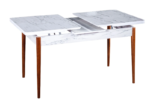 Set Masă Extensibilă Milano cu 6 Scaune Tapițate, 129/168x80x77 cm, Alb Marmorat, Alb și Lemn, Mobila Mega – Mese și Scaune – imagine 2