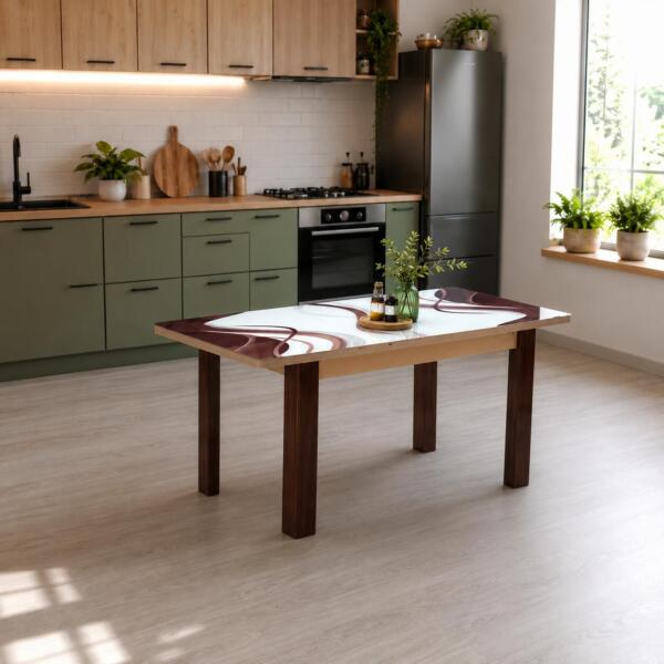 Masă extensibilă Viva Maro, cu dimensiuni de 80x130x78 cm și lungime extinsă de 165 cm. Design elegant și practic pentru bucătărie sau living. Mobila Mega