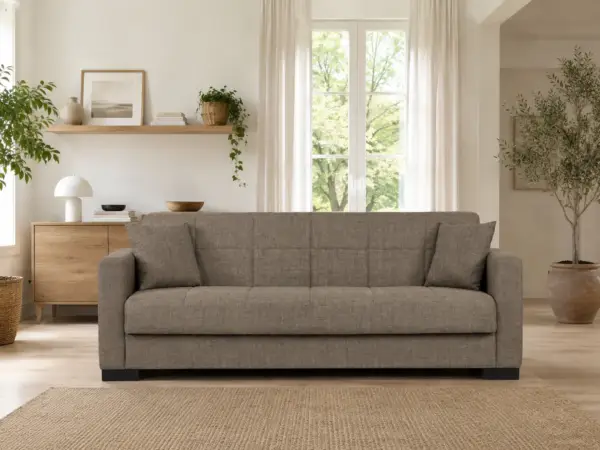 Canapea extensibilă Axa, 210x78x78, cu funcție pat 103x180 cm, sistem click-clack, arcuri Bonell, spațiu de depozitare și tapițerie din stofă. Mobila Mega