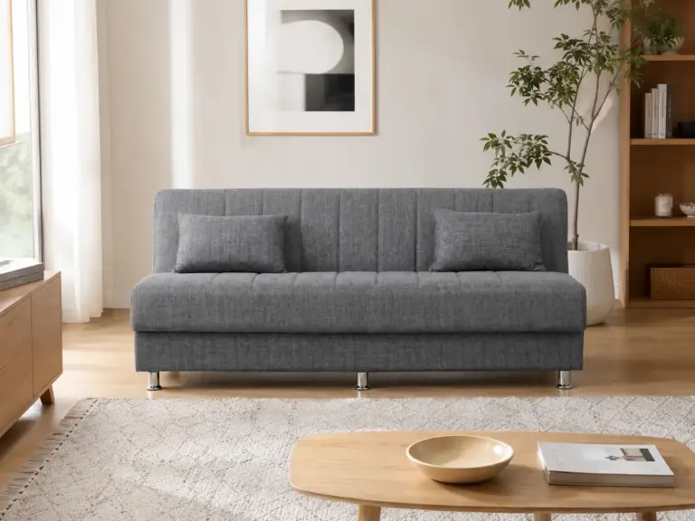 Canapea extensibilă Atena, 190x88x82, cu sistem click-clack, funcție pat 102x190 cm, arcuri Bonell și spațiu de depozitare. Mobila Mega – Canapele