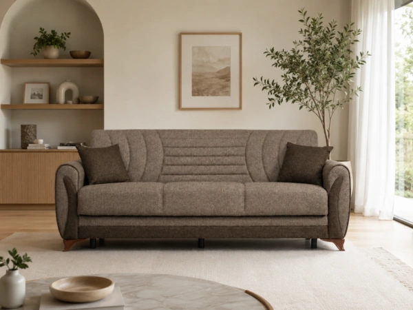 Canapea extensibila Bella, 227x93x93, arcuri Bonell, sistem click-clack, funcție pat 116x190 cm și spațiu de depozitare practic. Mobila Mega – Canapele