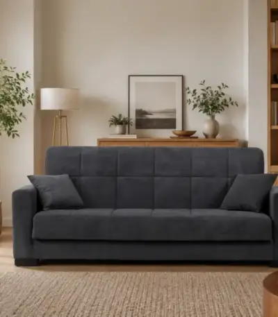 Canapea extensibila Maxima, 223x84,5x97, cu arcuri Bonell, sistem click-clack, funcție pat 120x190 cm și spațiu de depozitare practic. Mobila Mega – Canapele