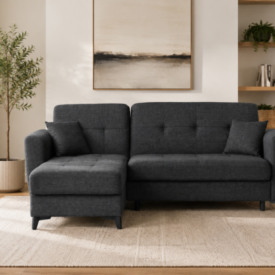 Coltar extensibil Modena, 237x154x93, cu funcție pat 115x200 cm, colț reversibil, sistem click-clack, spațiu de depozitare, spumă poliuretanică. Mobila Mega – Colțare