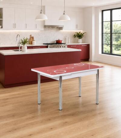 Masa extensibila Olimpia are dimensiuni de 80x130x78 cm și se extinde până la 80x165x78 cm. Design modern, elegant și practic pentru dining. Mobila Mega – Mese și Scaune