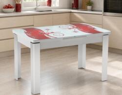 Masă extensibilă Viva Bordo cu blat lucios și imprimeu floral. Dimensiunea de 80 × 130 cm poate fi extinsă până la 80 × 165 cm. Mobila Mega – Mese și Scaune