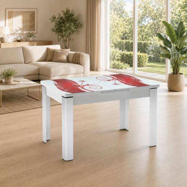 Masă extensibilă Viva Bordo cu blat lucios și imprimeu floral. Dimensiunea de 80 × 130 cm poate fi extinsă până la 80 × 165 cm. Mobila Mega – Mese și Scaune – imagine 3