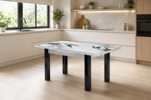 Masă extensibilă Viva Gri, cu dimensiuni de 80 × 130 × 78 cm și lungime extinsă de 165 cm. Design modern și blat decorativ elegant. Mobila Mega – Mese și Scaune – imagine 3